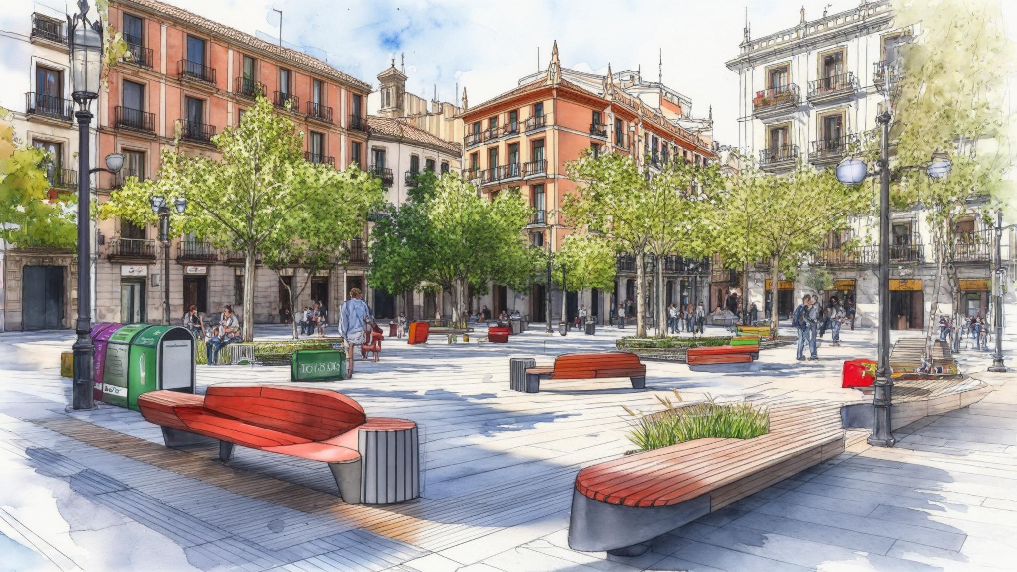AI generated image: Importancia del Mobiliario Urbano en España